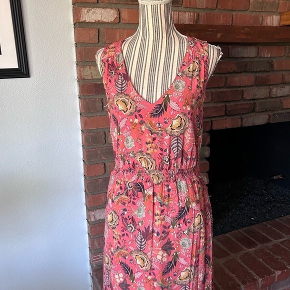 Evereve Brielle Sleeveless Floral Midi Dress in Coral Sz M - Picture 6 of 13